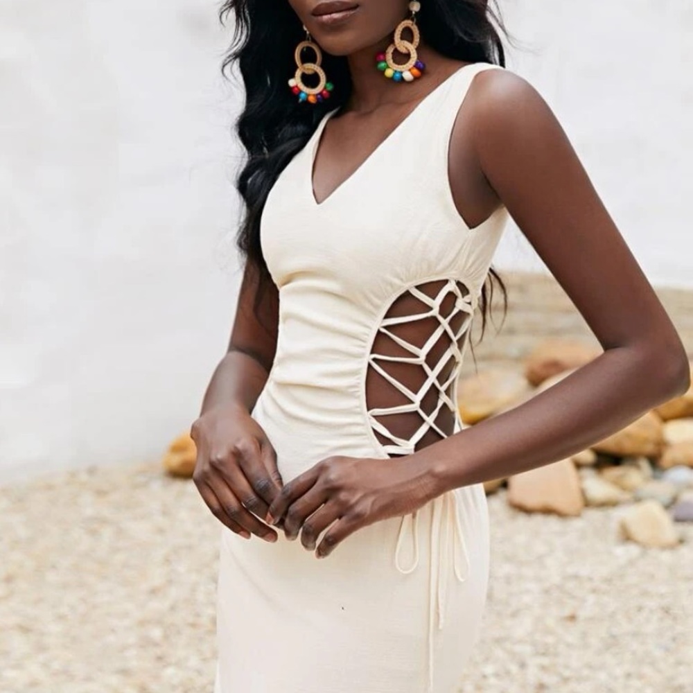 white linen dress australia ALLURE Midi Dress - soft White linen main image 0